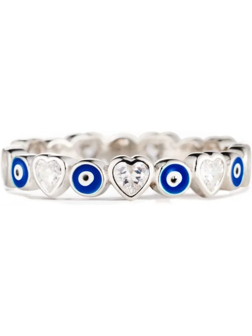 925 Sterling Silver Evil Eye Ring, Enamel Nazar & Heart Bands, Blue Jewelry Gift